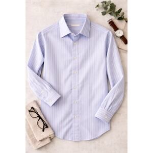 Ermenegildo Zegna Men's Striped Cotton Dress Shirt Blue Pink Stripe Size 43/17